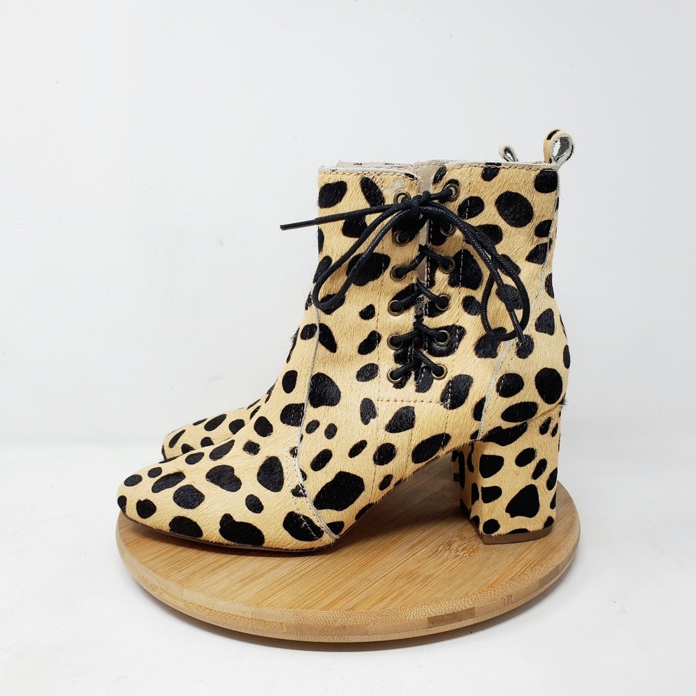 Matisse Ankle Boots Womens 6 Animal‎ Print Calf Hair Kristall Side Lace Up Shoes